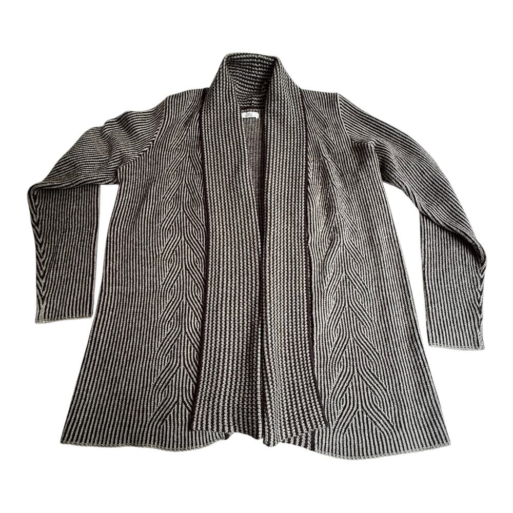 Croft & Barrow Knit CARDIGAN SWEATER Women MED Open Front Cable Herringbone Gray